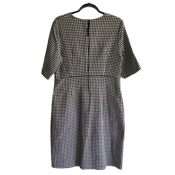 LUISA CERANO Checked Fitted Gingham Dress V-Neck Knee Length Black White 14 - Picture 7 of 13